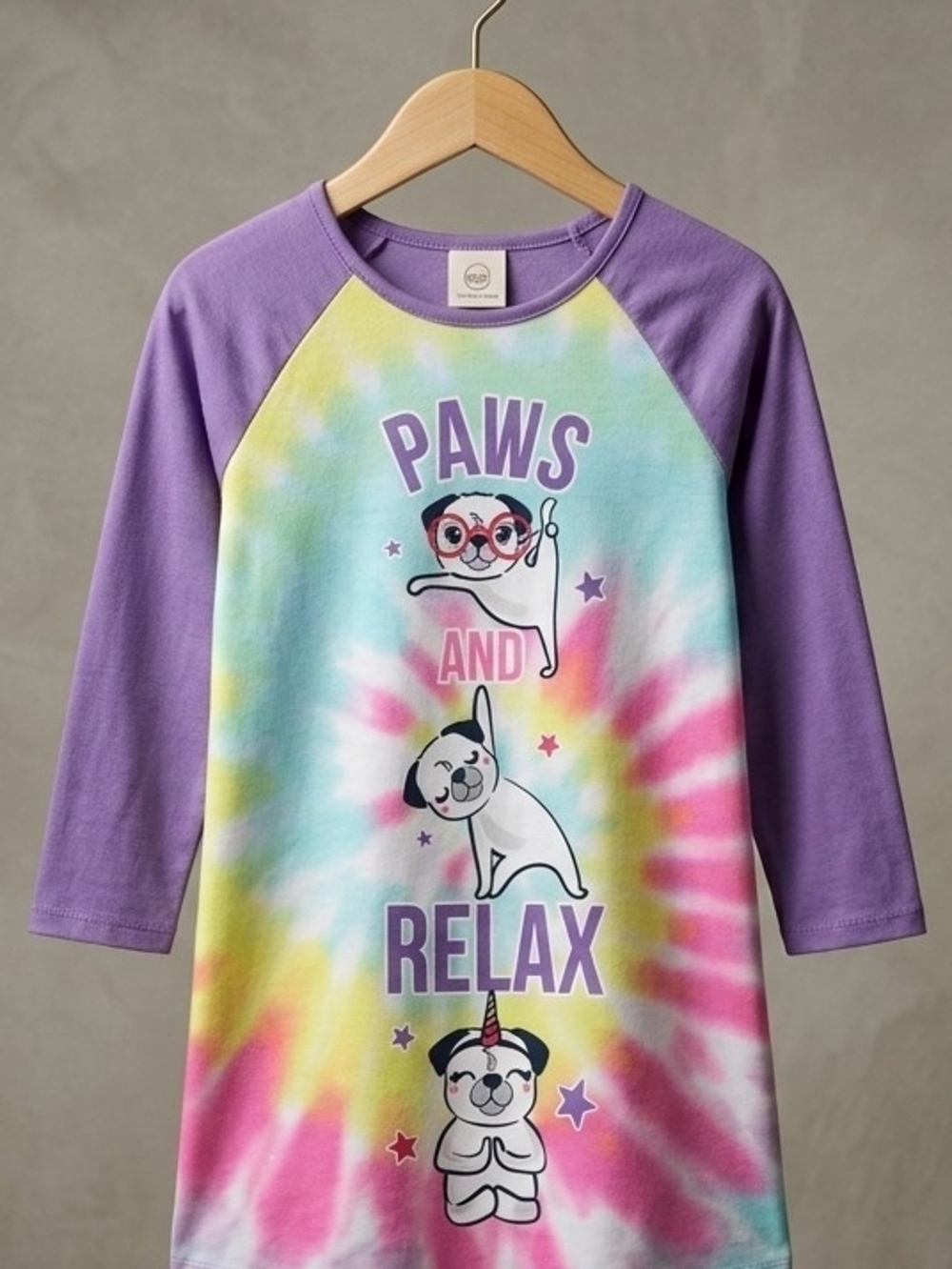 wonder nation Purple-Sleeve Tie-Dye 'Paws and Relax' Nightgown